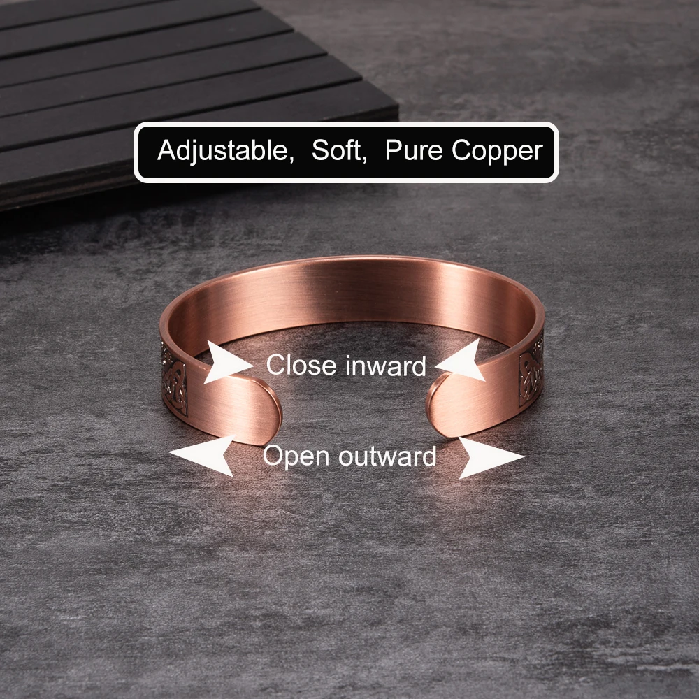 Pure Copper Bracelet Yggdrasil Vintage Knot Magnetic Therapy 15mm Adjustable High Magnets Bangles Resizable Jewelry Men