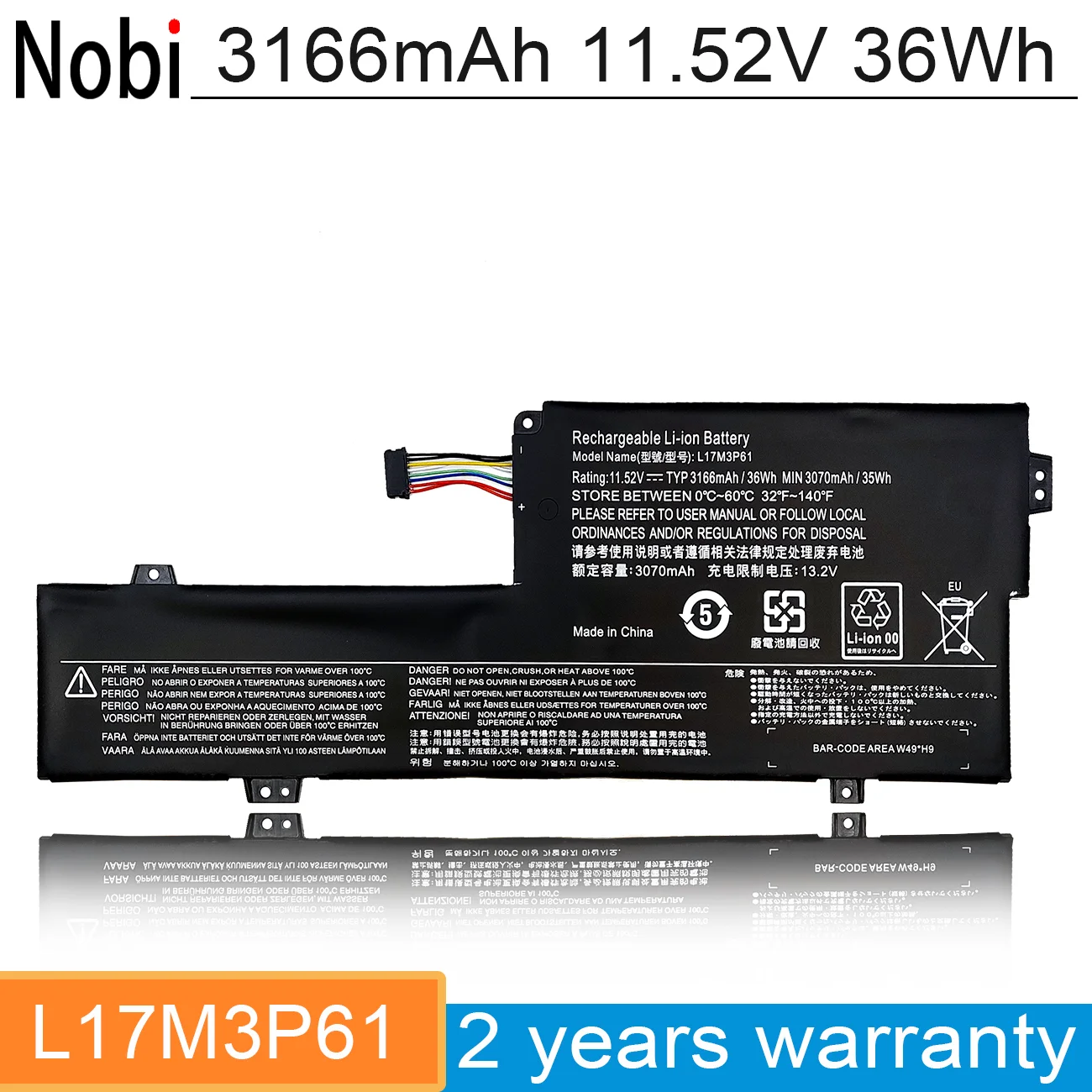 Batteria Per Laptop Nobi Muslimb L17C3P61 Per Lenovo Ideapad 320S-13Ikb Yoga 720-12Ikb 330-11Igm Xiaoxin 7000-13 36Wh