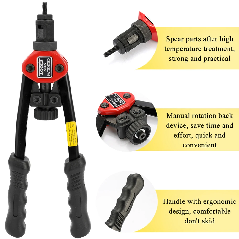 12in Labor-saving Hand Riveter BT-606 Double Insert Manual Rivet Machine Riveting Tools with Nuts