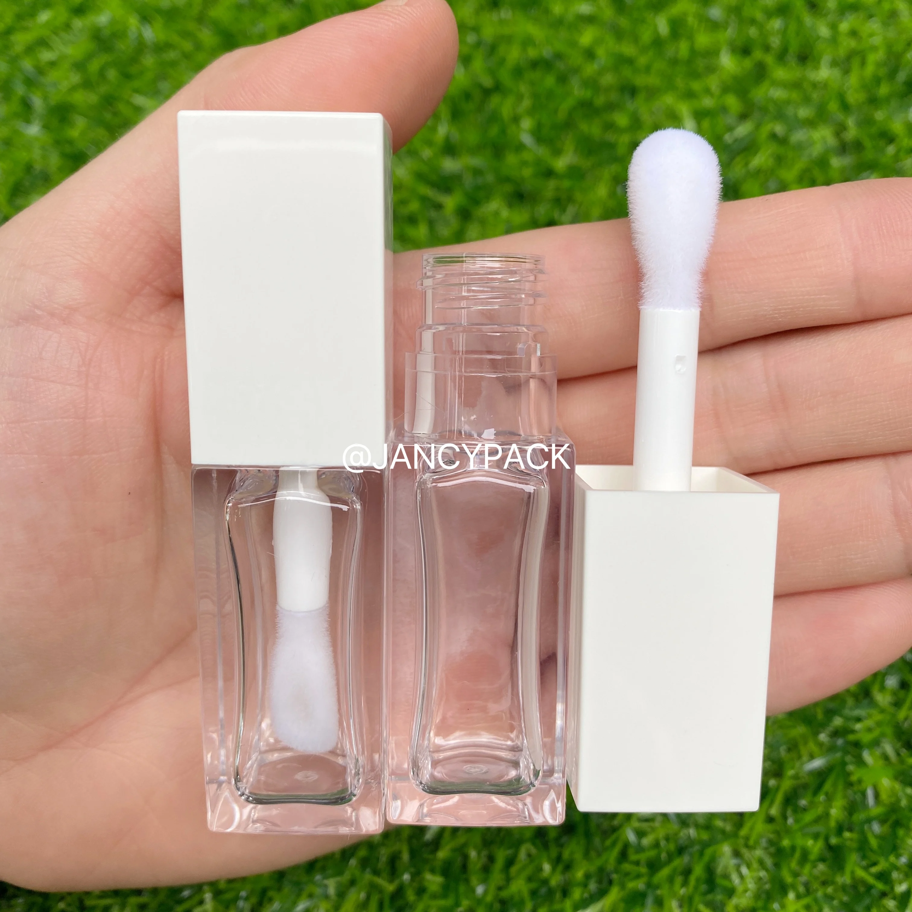 Empty Portable 8ml thick wand Lip Gloss Tube Plastic Lip Glaze Tubes,Square full clear transparent Cosmetic Packing Container