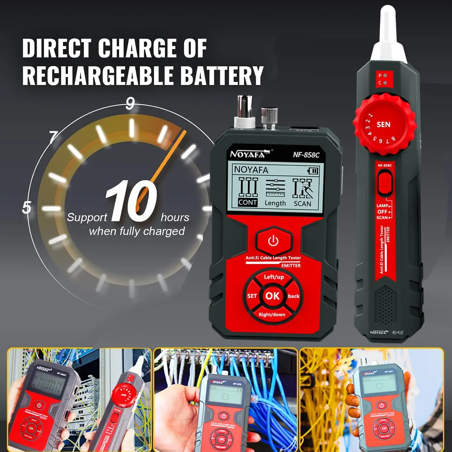 [ NEW] NF-858C Network Cable Tester Multifunctional With VFL Function RJ11 RJ45 BNC POE Voltage Testing Trace Cable Line Loc