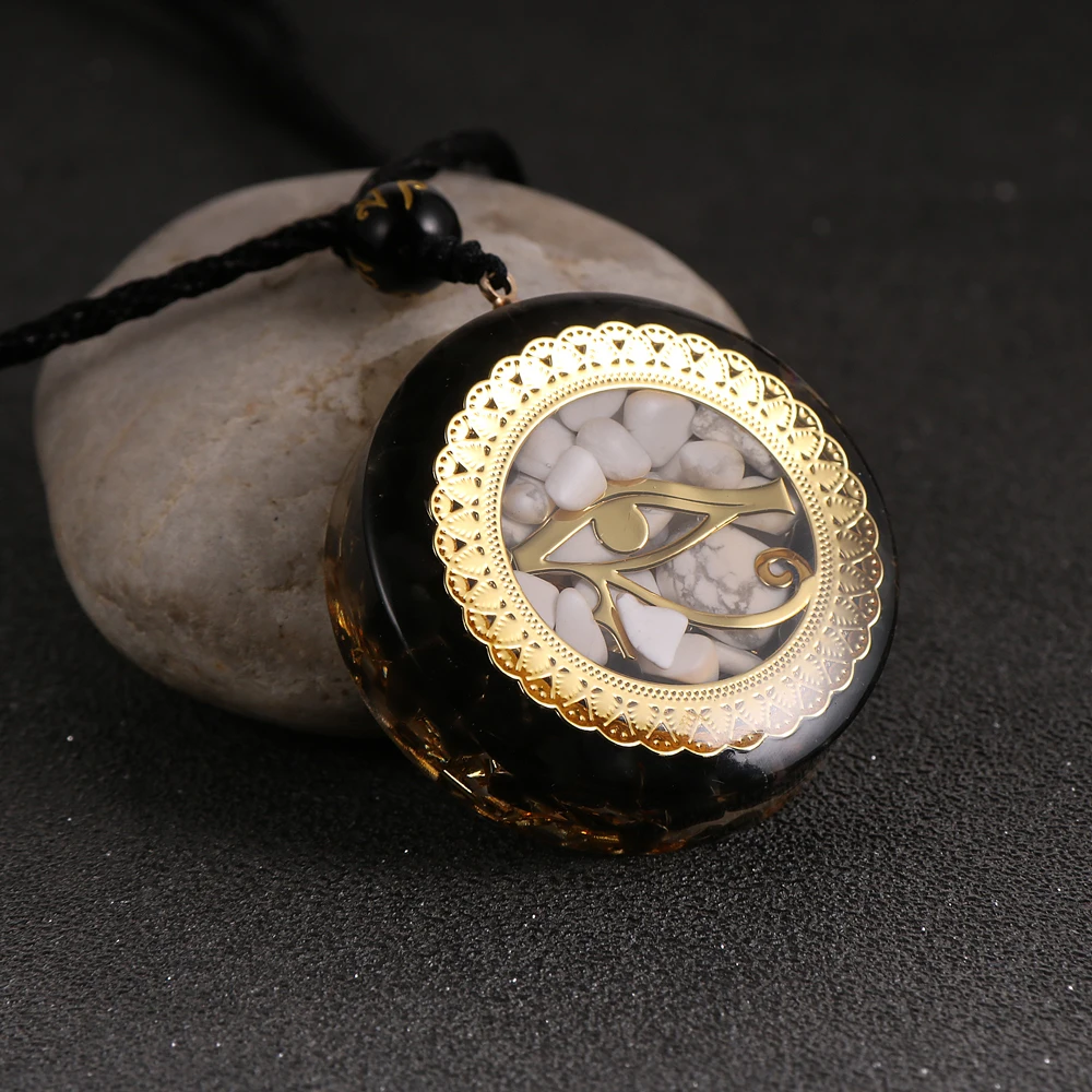 

Healing Evil Eye Obsidian Orgonite Pendant Adjustable Necklace White Turquoises Ornament Balance Energy Amulet Women Men Jewelry