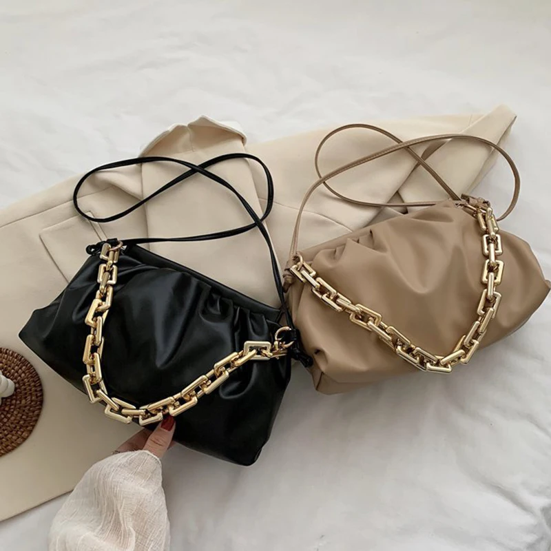 

PU Leather Chain Crossbody Cloud Bag for Women Fashion Trendy Female Shoulder Messenger Side Bag Design Ladies Small Handbag
