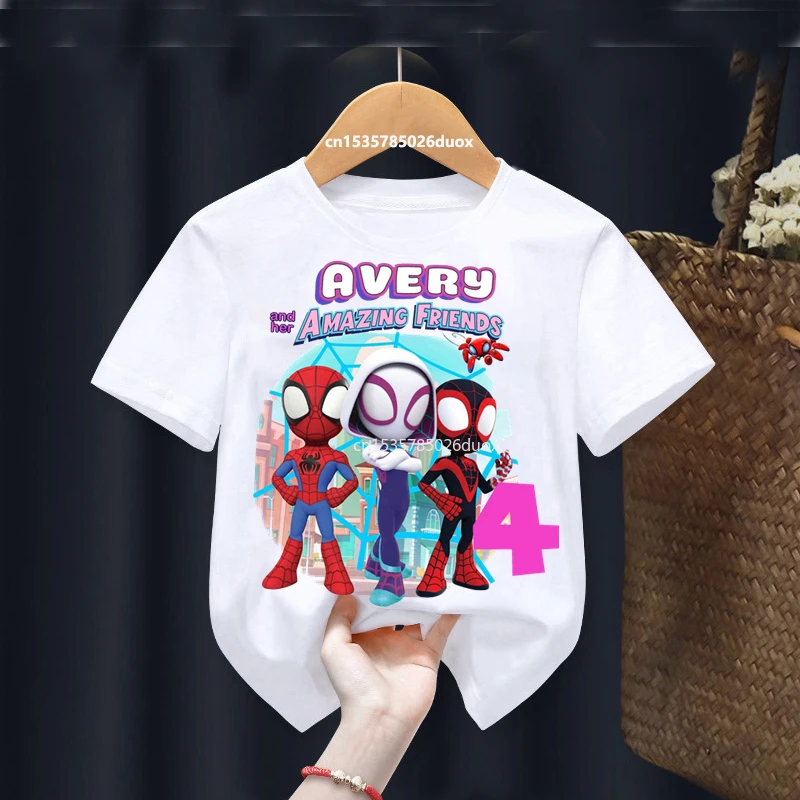 

Summer Spider-Man and Her Amazing Friends Birthday Party Birthday Girls Shirts Spiderman Personalize Name Birthday Girl T-shirt