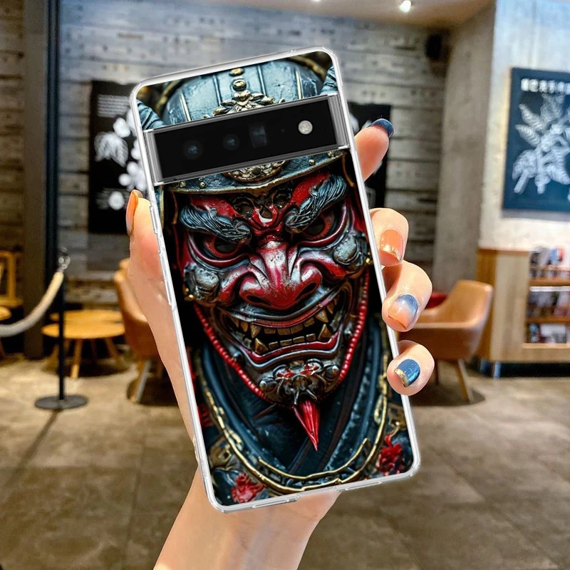 Clear Phone Case with Samurai Ghost Face Design - Soft TPU Cover