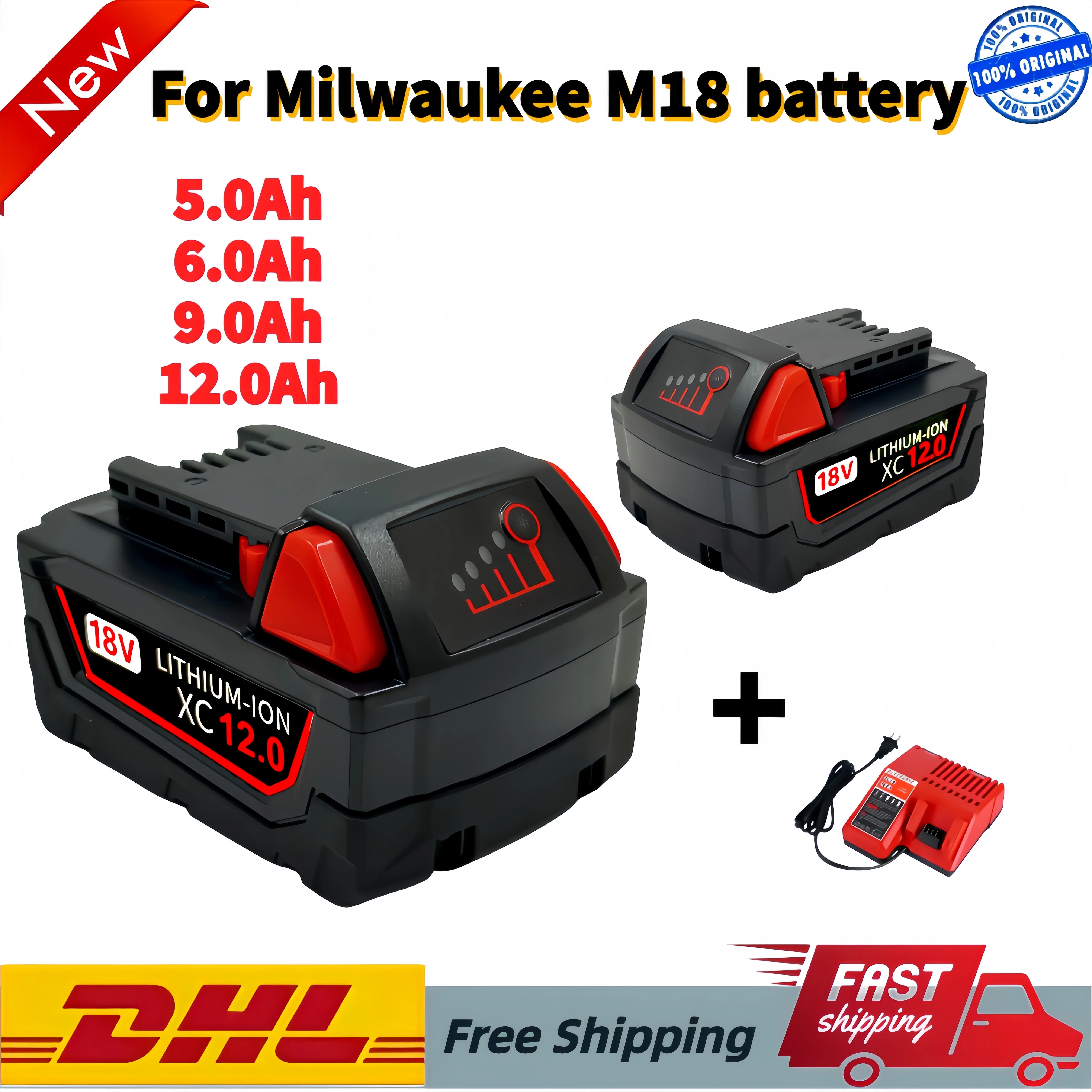 

For Milwaukee 48-11-1852 M18 LITHIUM XC 6.0Ah Extended Capacity Battery for Milwaukee 48-11-1850 48-11-1840 Cordless Power Tools