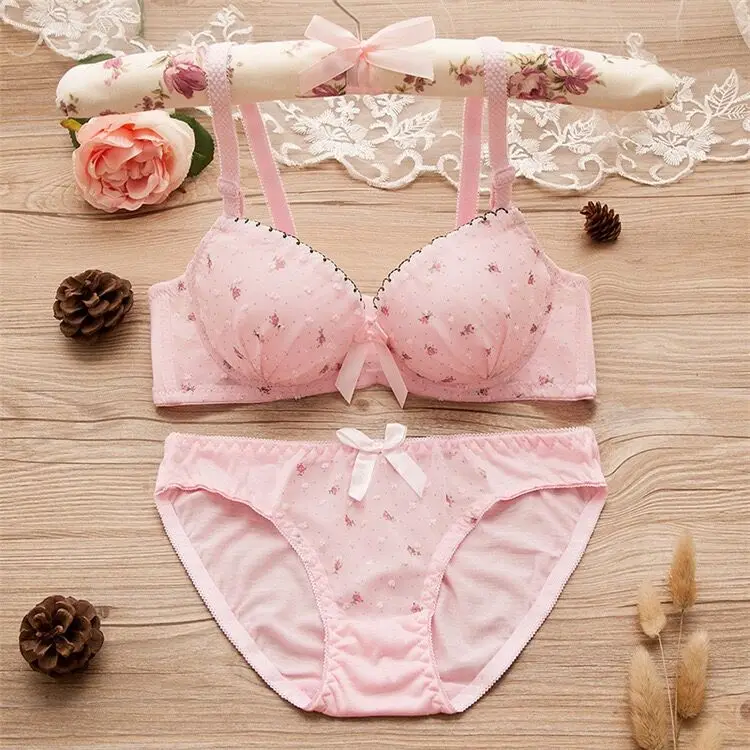 Teen Girls Bras and Panty Set Puberty Girls Lace Dot Cotton Underwear Set Bra Teenage Underwear Small Breast Bra cotton bra and panty sets