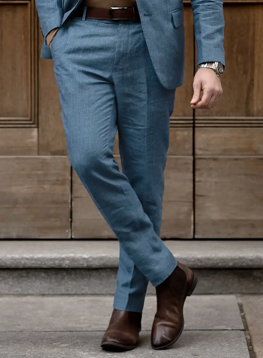 2024 Blue Summer Linen Elegant Men Suits Smart Casual Slim Fit Blazers Business High Quality Custom 2 Piece Set Costume Homme