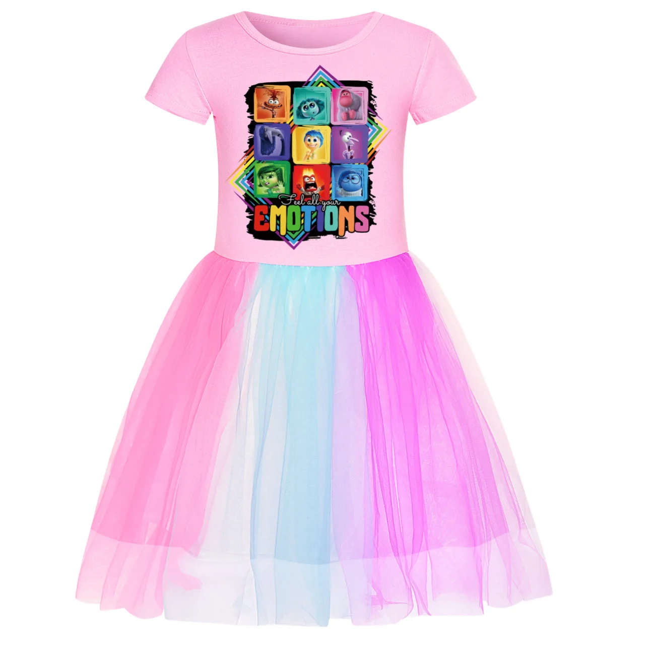Kids Girls Dress Inside Out 2 Summer Cartoon Joy Disgust Lace Princess Vestido Dress Casual Clothes Children Birthday Party Sets
