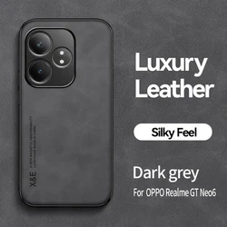 Magnetic Holder Leather Phone Case with Silicone Shockproof Back for Realme GT Neo 6 SE (Dark Grey)