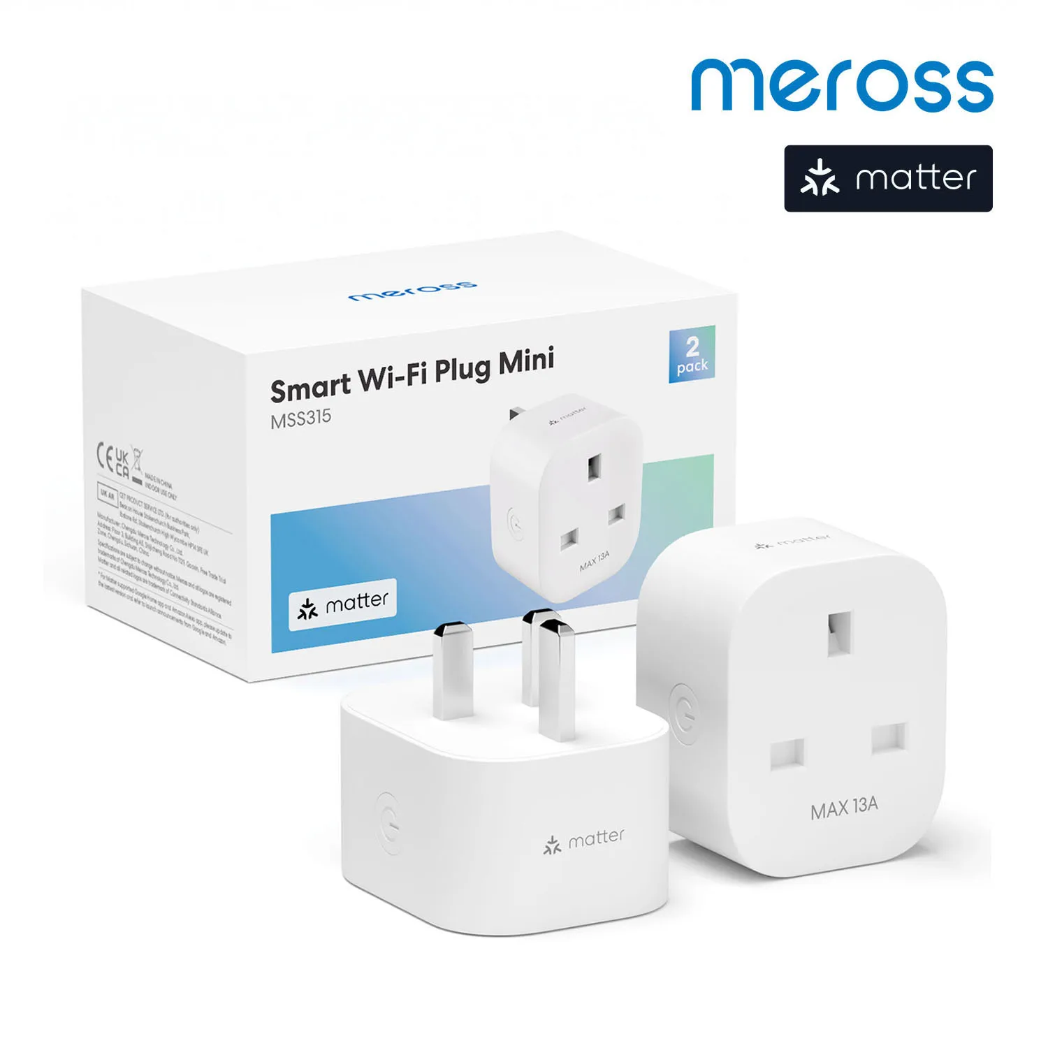 Meross-smart uk Plug com Função de Monitor de Energia Funciona com Apple Homekit Google Home Smartthings Alexa Matter Wifi Matter Pack 13a