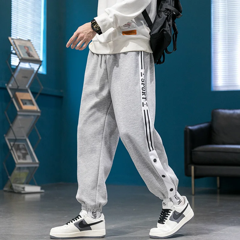 

Heavy casual pants cotton leg-tied sweatpants, loose outer men pants trousers jogger men clothing