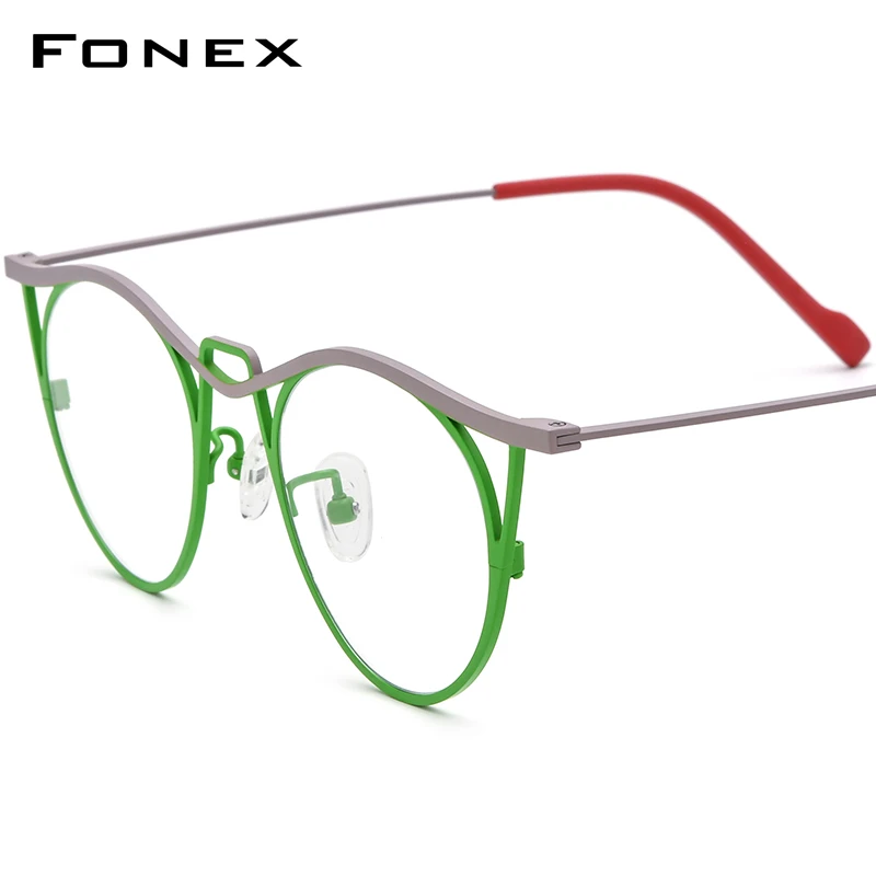 FONEX Pure Titanium Glasses Frame Women New Men Fashion Retro Colorful Cat Eye Eyeglasses Butterfly Eyewear F85846