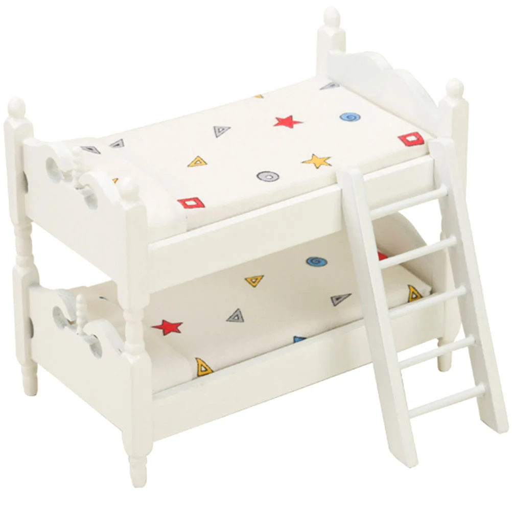

Mini Bed House Model Miniature Bunk Ornament Toy Accessory Furniture Decoration Beds