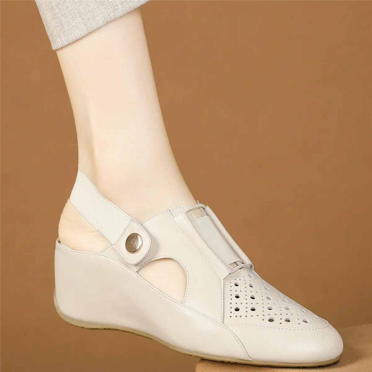 

2023 Summer Oxfords Shoes Women Genuine Leather Wedges High Heel Gladiator Sandals Female Round Toe Platform Pumps Casual Shoes