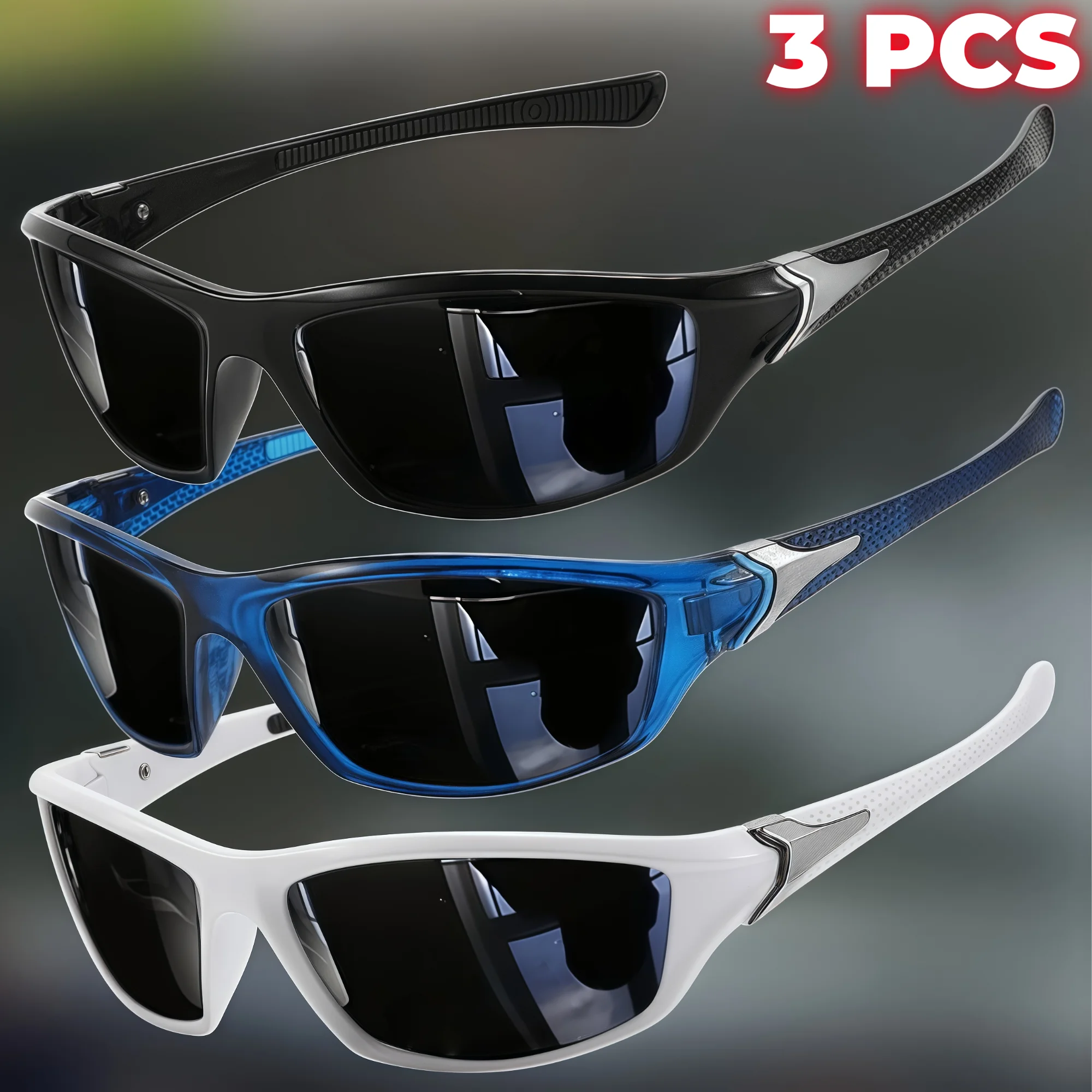 3PCS Retro Vintage Outdoor Sport Sonnenbrille Wraparound Mehrfarbige Linsen Leichte UV400 für Radfahren Angeln Unisex Brillen – Detail 9