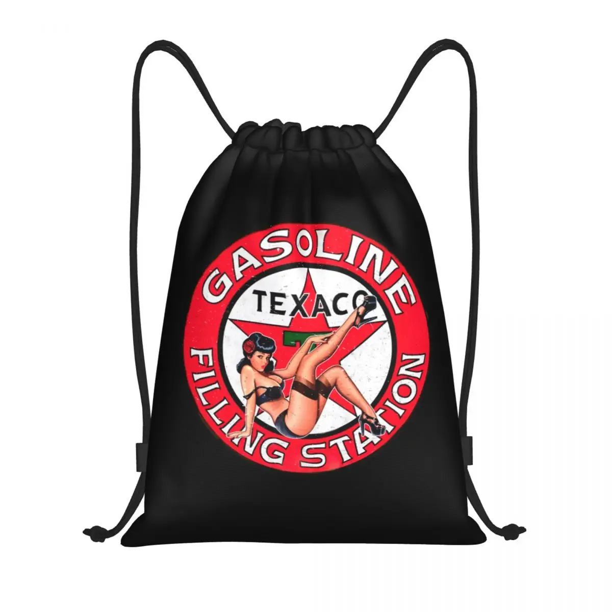 

Vintage Texaco Gasoline Sign Drawstring Backpack Women Men Gym Sport Sackpack Portable Shopping Bag Sack