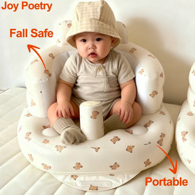 Bear Print Baby Inflatable Sofa Portable Multifunctional Children Puff Learning Seat Practice Sitting Bath Chair Fall Safe Stool