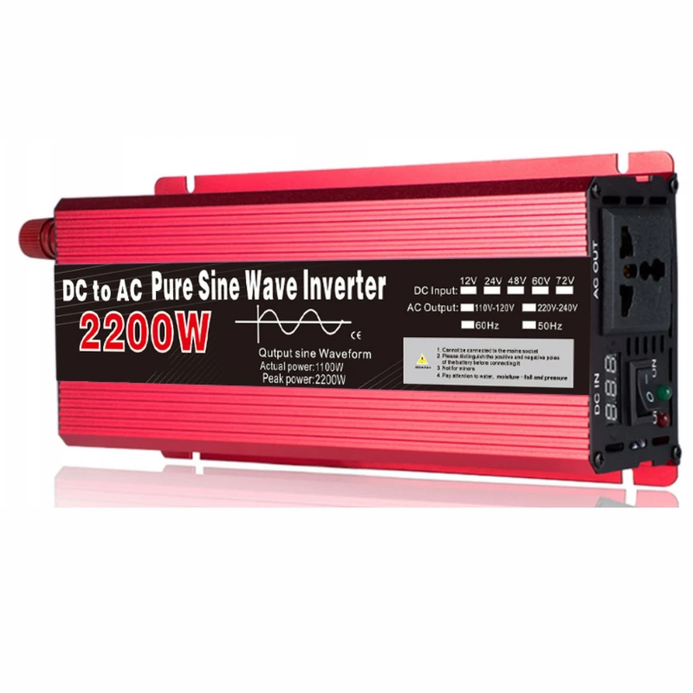 인버터 12v 220v 순수 사인파 1000W 1600W 2200W 3000W DC 12v AC 220V 휴대용 전원 공급 장치 변환기 자동차 태양 광 인버터
