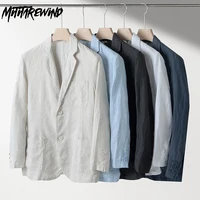 British Style New 100% Linen Blazer Hombre Daily Casual Blazer Loose Solid Single Layer Suit Jackets for Men Simple Ropa Hombre 1