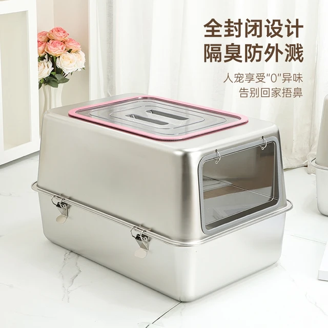 Stainless Steel Fully Enclosed Cat Litter Box XXXL Odor Proof Anti Splash For Large And Multiple Cats Home Hygienic Gift 4