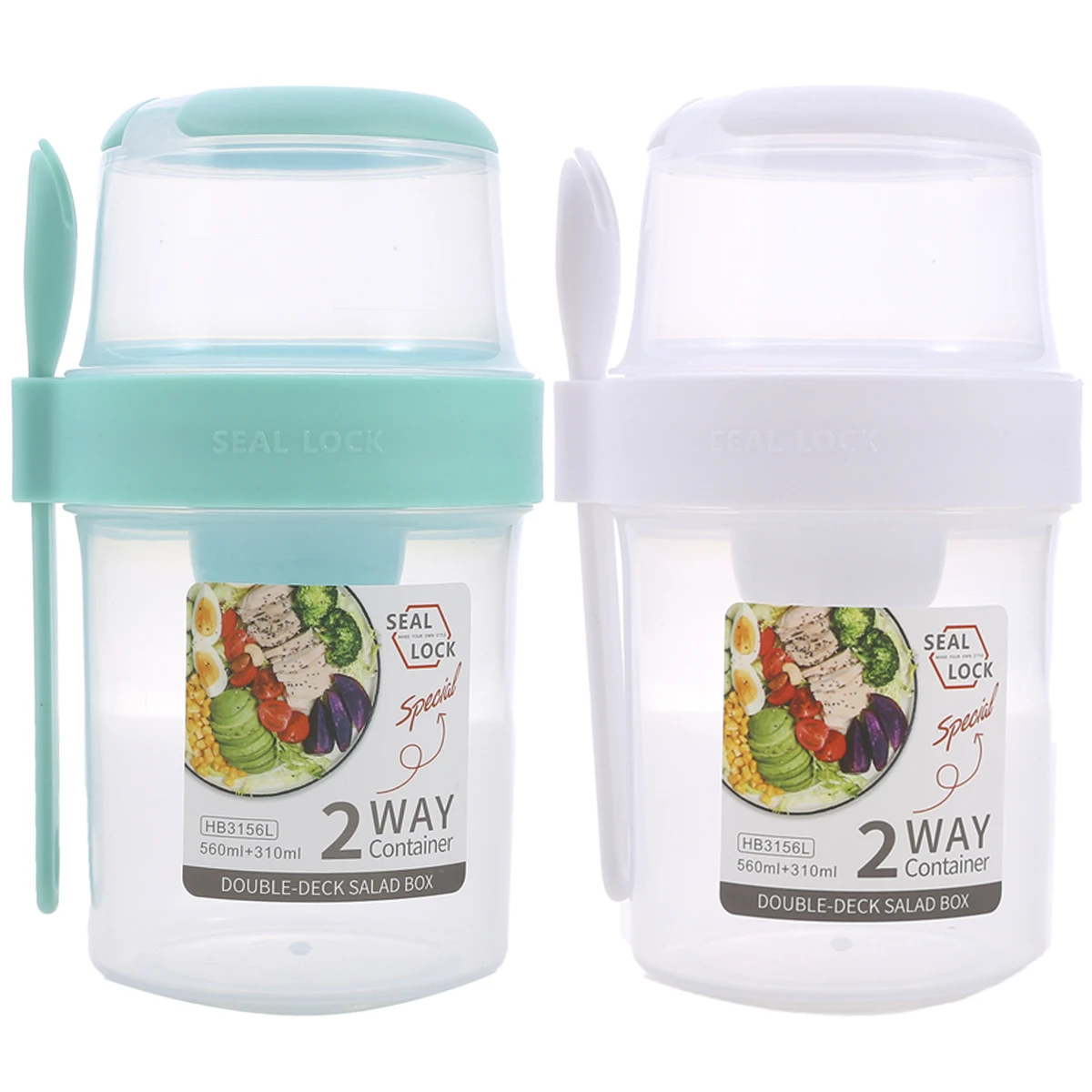 2 Pack Overnight Oats Container 2-Layer Breakfast On the Go Cups with Lid and Spoon Portable Yogurt Oatmeal Container Jar