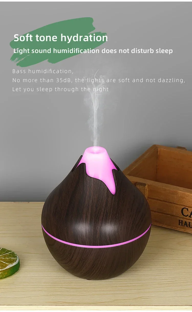 Wood Grain Essential Oil Diffuser - 350ML Ultrasonic Humidifier with Remote Control and 7 Color LED Light