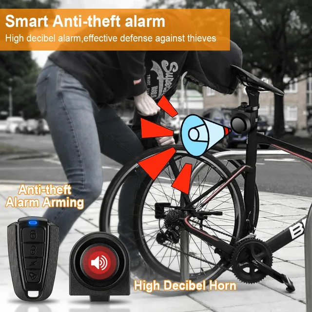 Hollarm Bicycle Vibration Alarm Wireless Motorcycle Alarm Anti-theft USB Rechargeable Remote Control Security System Waterproof 3