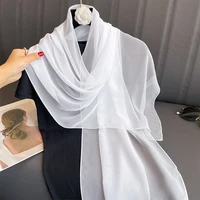 New Fashion Spring/Summer Women Solid Color Headband Beach Chiffon Scarf Shawls Female Long Wraps Panama Beach Sunscreen Hijab 1