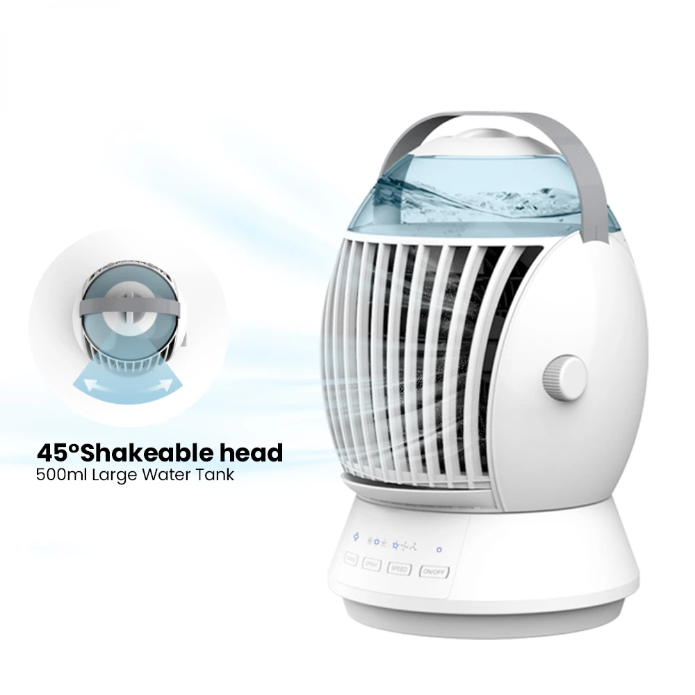

2022 Portable Air Conditioner USB Humidifier Desktop Cooler Fan Small Cold Fan Can Shake Head with Touch Keys & 500ml Water Tank