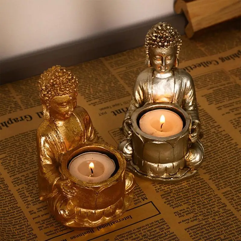 

Meditating Buddha Candle Holder Resin Tealight Stand With Buddha Statue Durable Zen Sculpture For Home Backyard Patio Garden