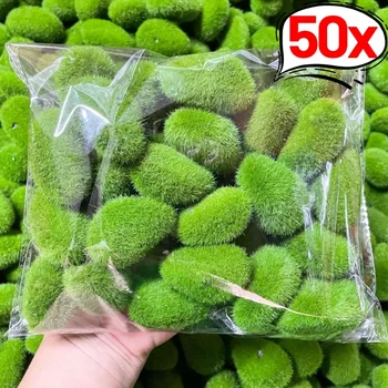 50/5PCS Artificial Foam Moss Rocks Fake Green Moss Stone Micro Landscape DIY Crafts for Home Garden Flower Pot Decoration Stone 1