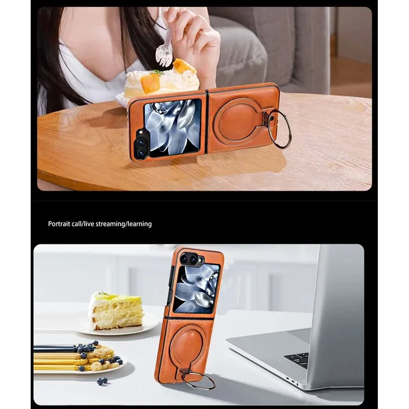 Luxury Magnetic Leather Flip Phone Case with Ring Bracket and Shockproof Design