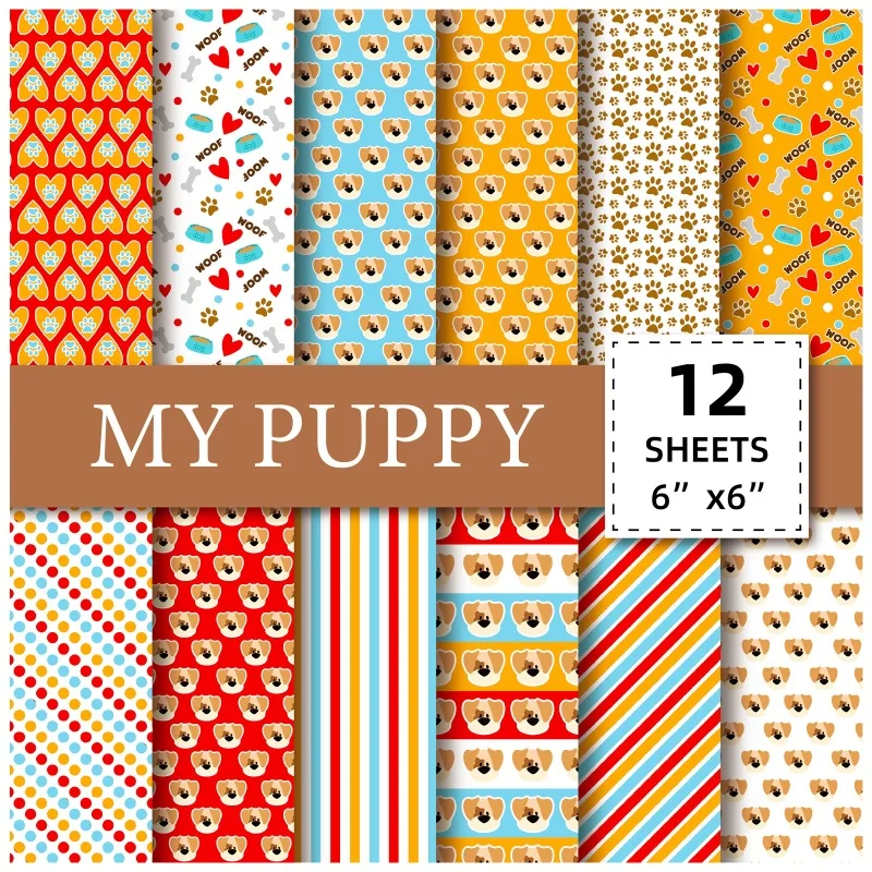 

12 Pcs/set 15*15cm Craft My Puppy Power Series Handmade DIY Paper-cut Material, Colourful Decorative Paper, Clip Art