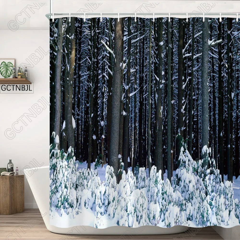 Weihnachts-Duschvorhang Mit Baum & Schneeflocken – 178x178 Cm, Blau/rot/schwarz, Inkl. Haken