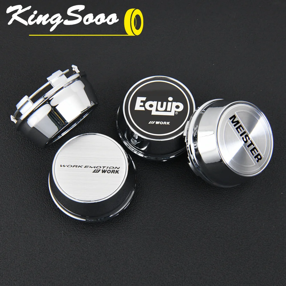4PCS JDM WORK Rim Cap 61mm Clip Sport Wheel Cap MEISTER EQUIP Emblem Sticker Wheel Center Hub Cover Black & Silver