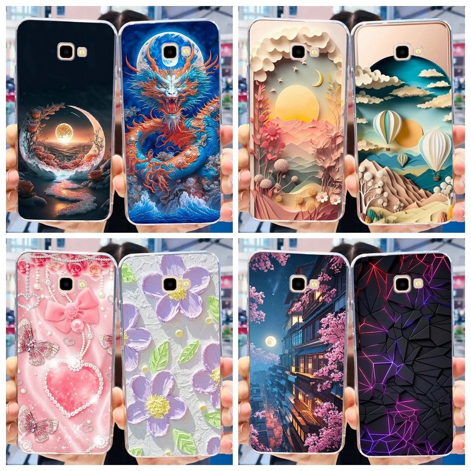 حافظة سيليكون لينة من البولي يورثان الحراري لسامسونج جلاكسي j4 plus ، j415 ، زهرة مشهورة ، شفافة ،