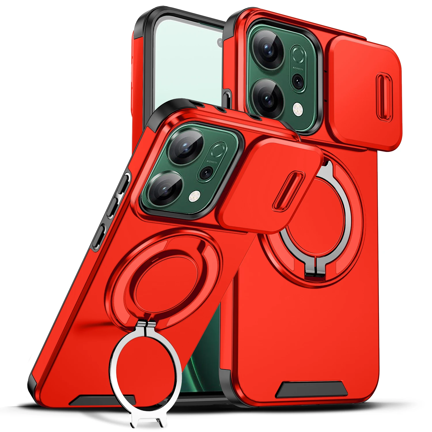 Magnetic Ring Armor Slide Camera Lens Case with Magsafe Wireless Charging Compatibility