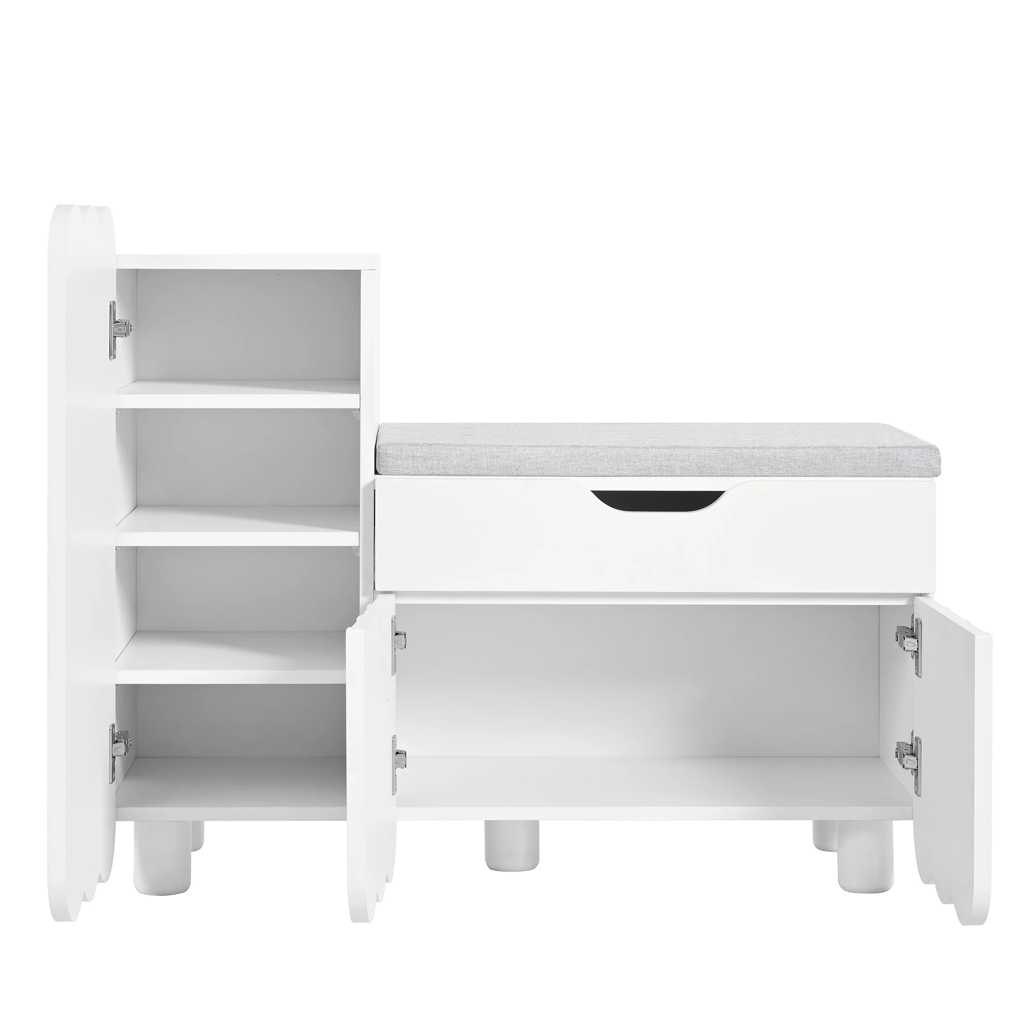 Moderner 3-türiger Schuhschrank mit Schublade und Sitzkissen – Weiß – Schuhschränke und Schuhbänke – platzsparende Schuhschränke – Detail 13