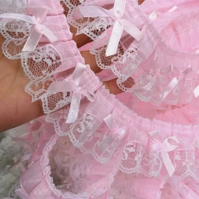 HOT Pink Embroidery 3D Flower Tulle Lace Fabric Trim Ribbon DIY Sewing Applique Collar Fringe Tassel Wedding Guipure Accessories