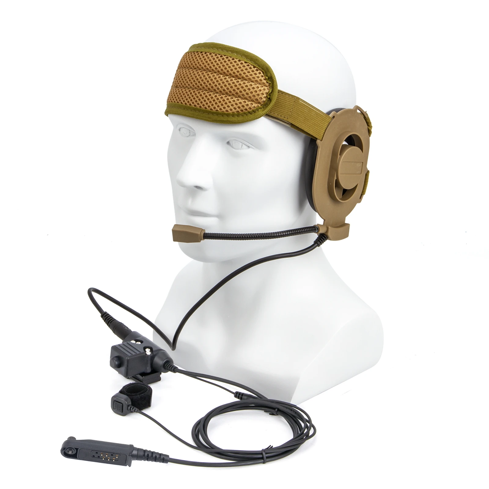 U94 PTT and Finger Microphone PTT with brown HD01 Tactical Bowman Elite II Radio Headset Earpiece for UV-XR UV-9R