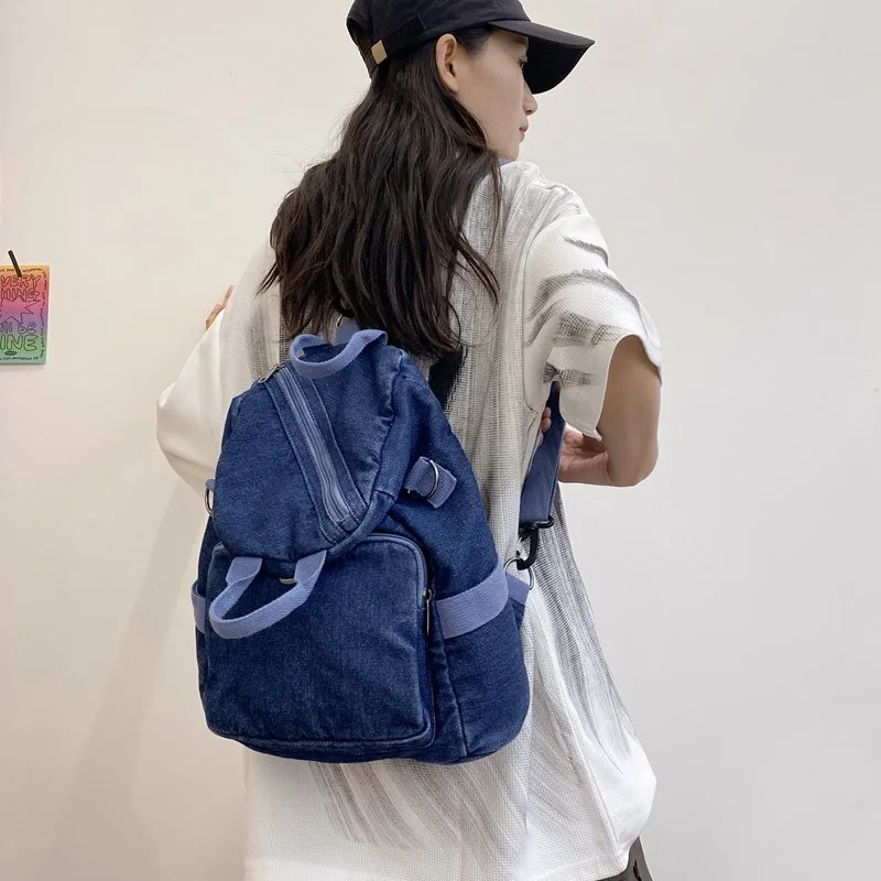 Women's One Shoulder Backpack Crossbody Bag 2024 New Denim Fabric Multi Functional Lightweight Fashionable and Large Capacity
