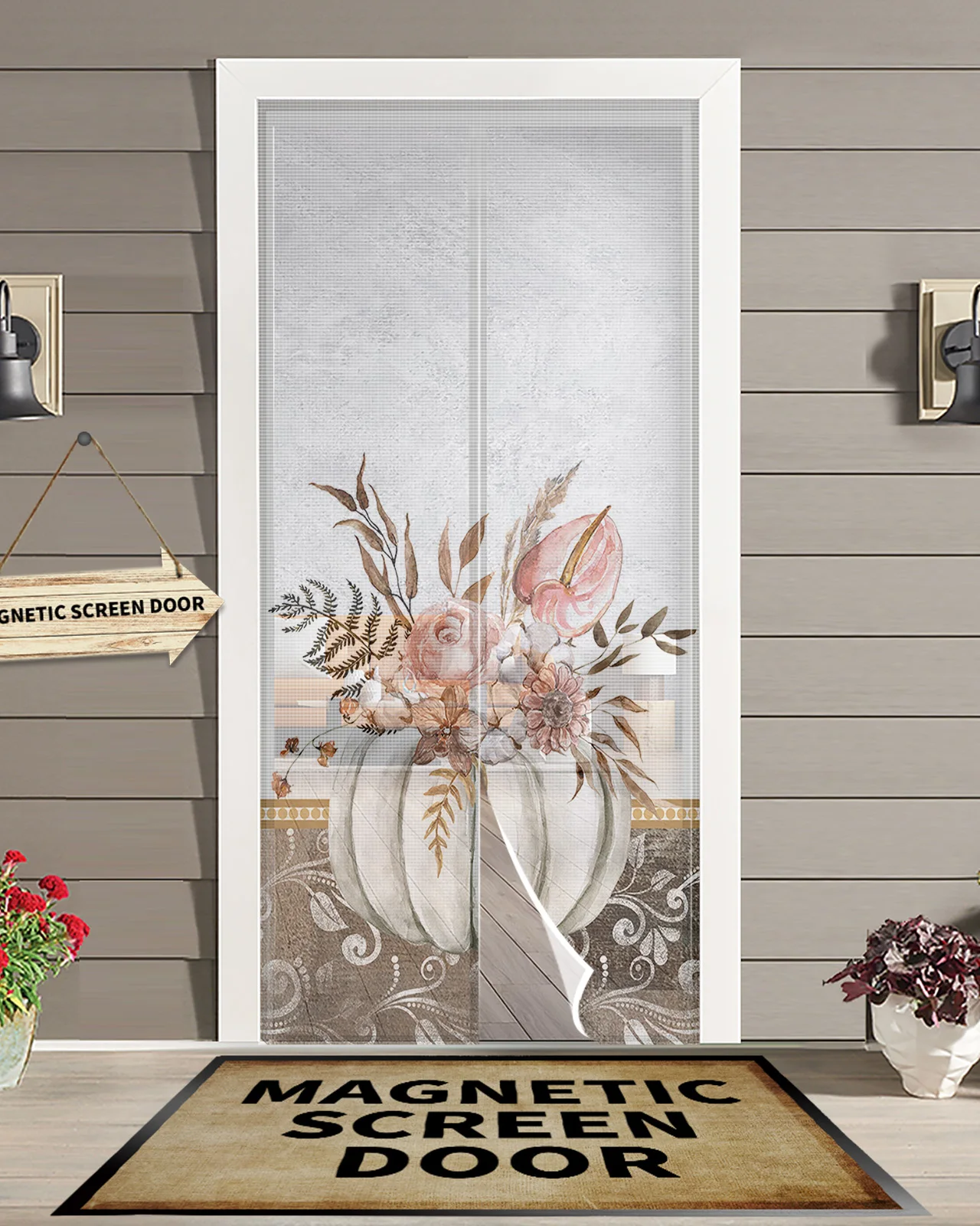 

Магнитная дверная занавеска с листьями тыквы на День Благодарения, домашняя дверная занавеска С противомоскитным экраном для гостиной, спальни