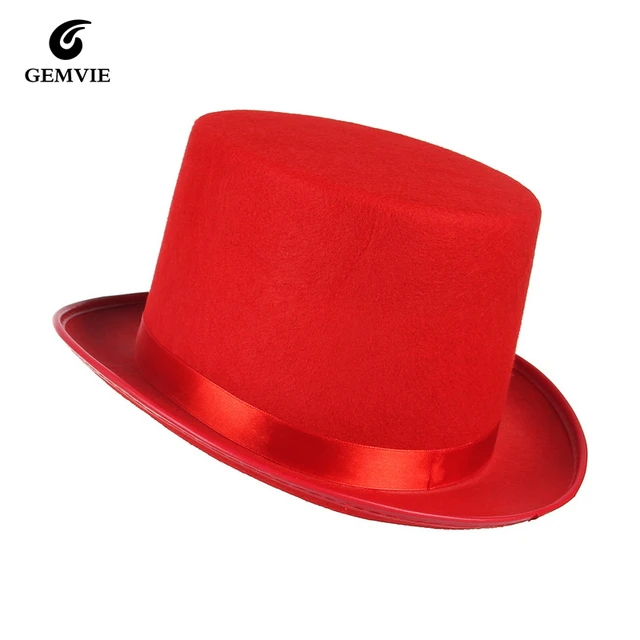 Cappello a cilindro da uomo in feltro alto Costume per adulti Dress Up  cappelli da festa Gentleman novità mago cappelli a cilindro in raso nero  rosso - AliExpress