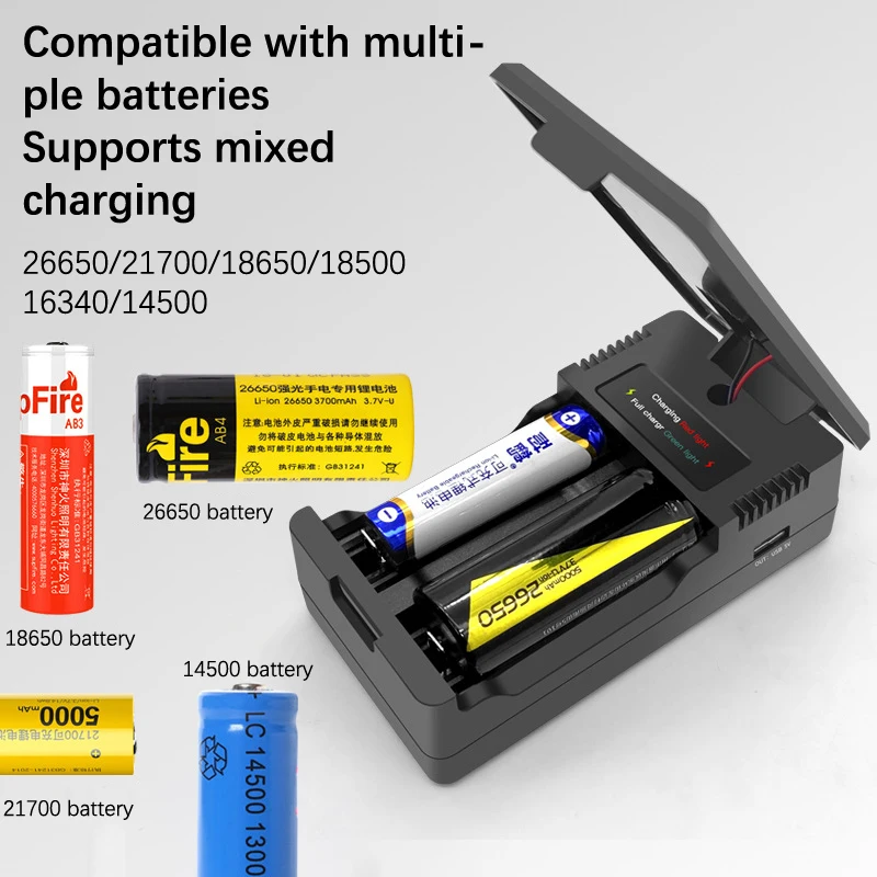 5V 1200mA Rechargeable Batteries Intelligent Charging For 18650 14500 16340 26650 21700 Li ion Charger Solar Battery Charger