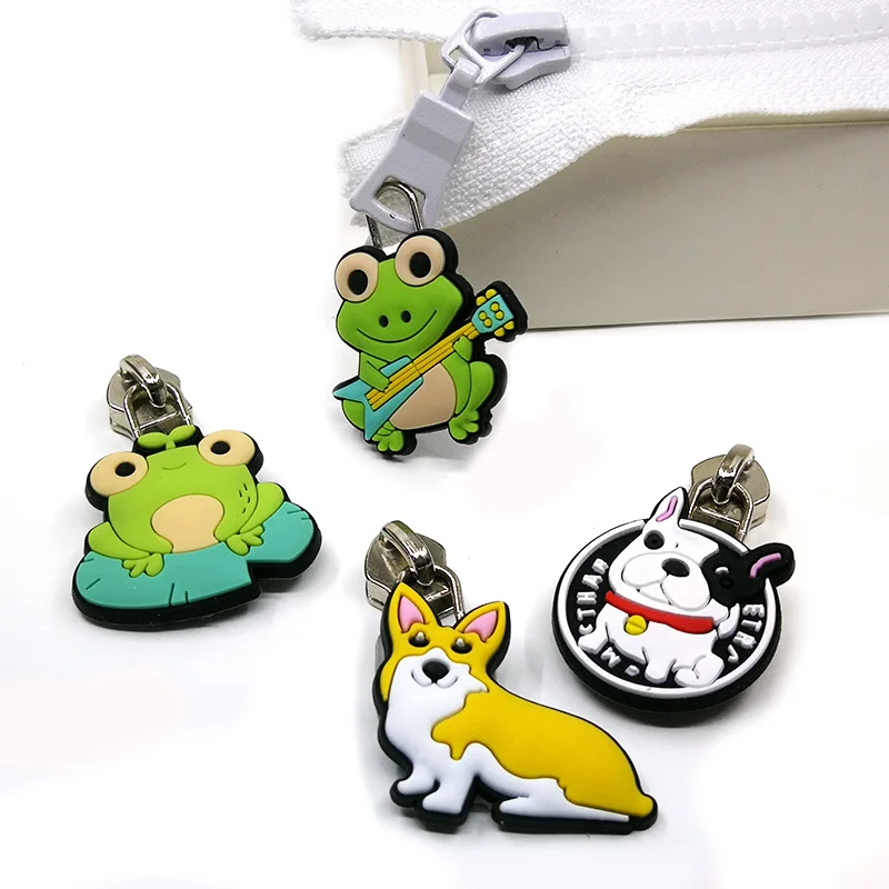 1PCS PVC Cute Style Zipper Slider Lovely Dogs Cats Frog Zip Holder Broken Buckle Fixer End Lock Zip Handbag Clothing Accessories images - 6