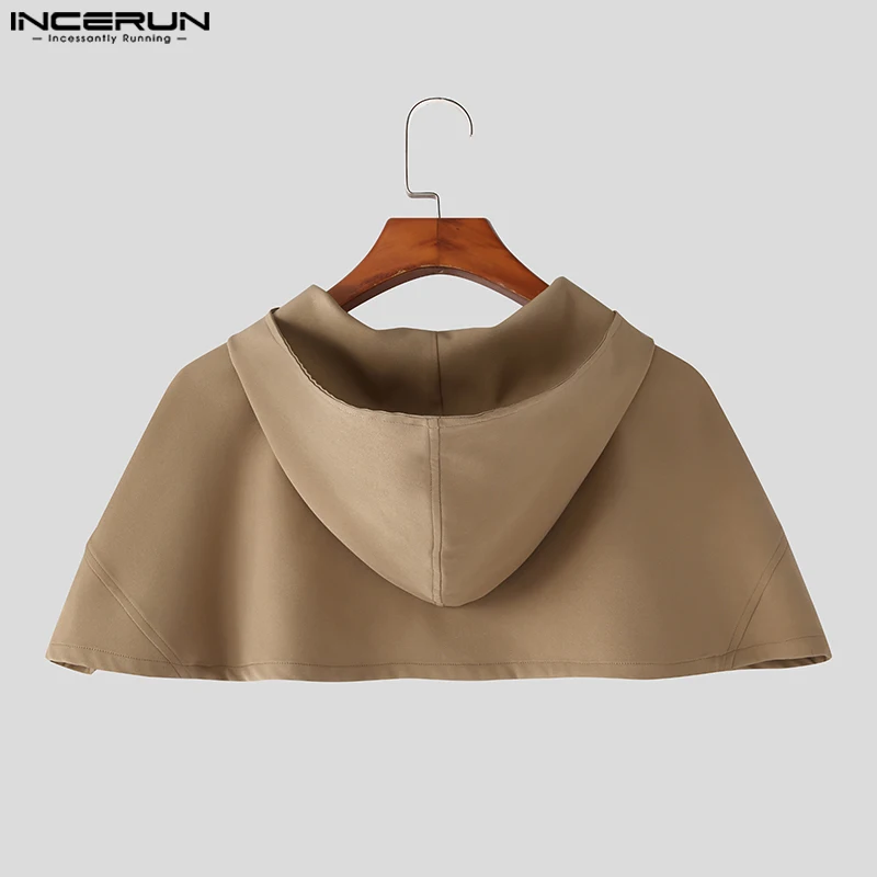 Summer Spring Tops INCERUN 2024 Handsome Men Sleeveless Hooded Cloaks Cape Male Streetwear Solid Short Trench Thin Jackets S-5XL