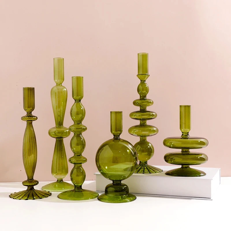 Candle holders dark green conical glass candle holder wedding table decoration