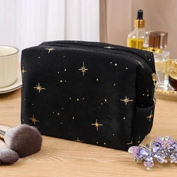 Luxurious Velvet Travel Cosmetic Organizer for Women - Portable Toiletry and Makeup Storage Pouch (Black)