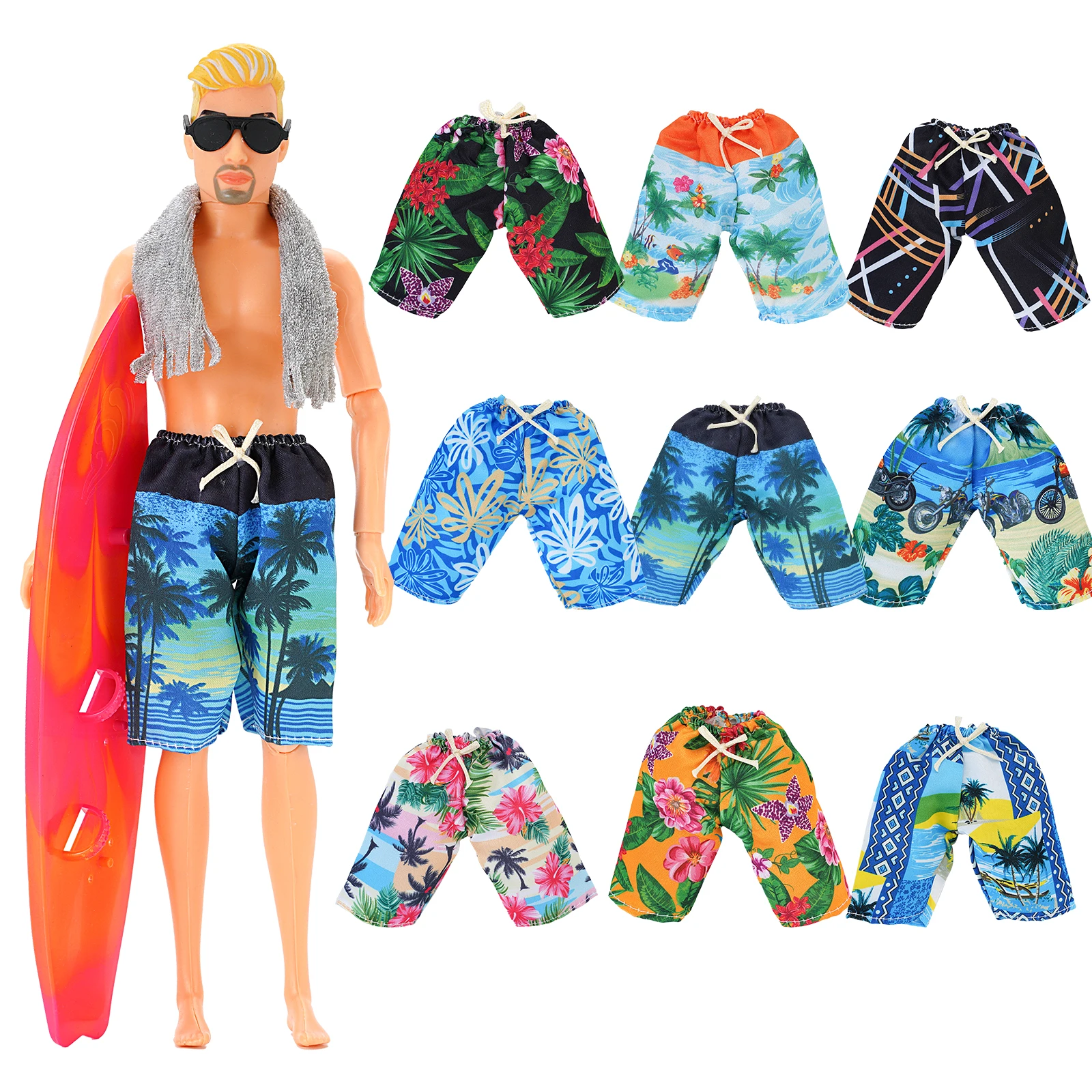 Fashion Ken Doll Clothes&Accessories Swimming Pants,Glasses,Towels,Skateboard,Ken Doll Swimwear Party Children's Toy Gifts